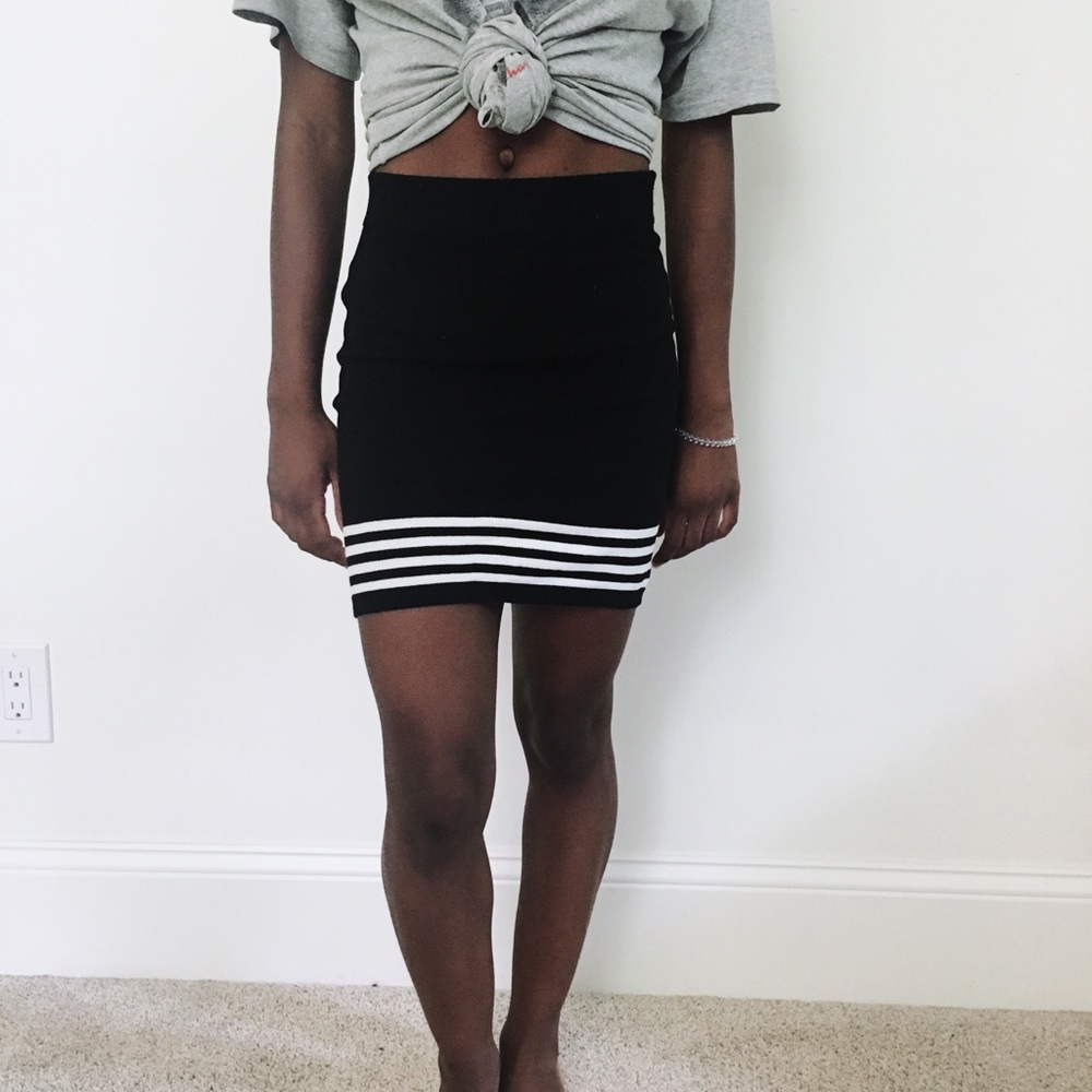 Black with white stripes pencil skirt